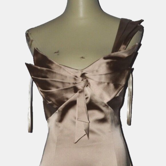 KAREN MILLEN ENGLAND SZ 8 M MEDIUM ONE SHOULDER SATIN SHEATH PLEATED DRESS - Picture 2 of 11